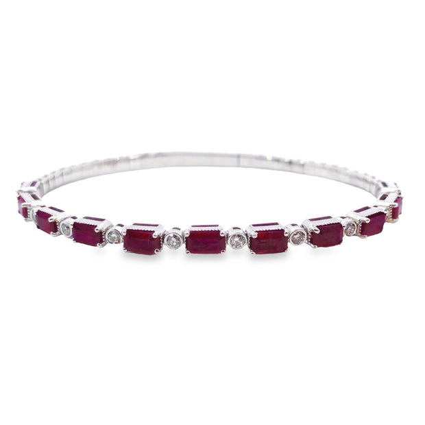 White Gold Ruby and Diamond Bangle Bracelet