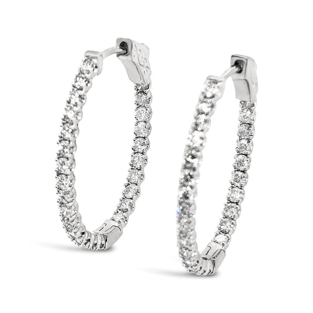 White Gold Inside Outside Diamond Hoop Earrings