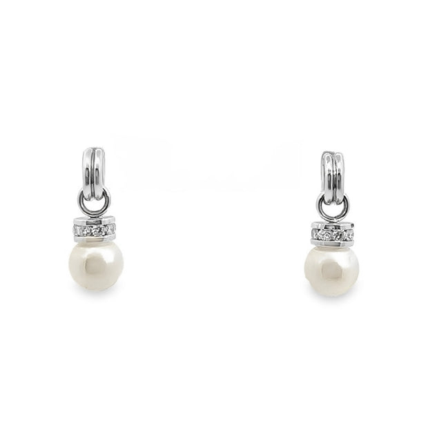 Platinum Pearl & Diamond Drop Earrings