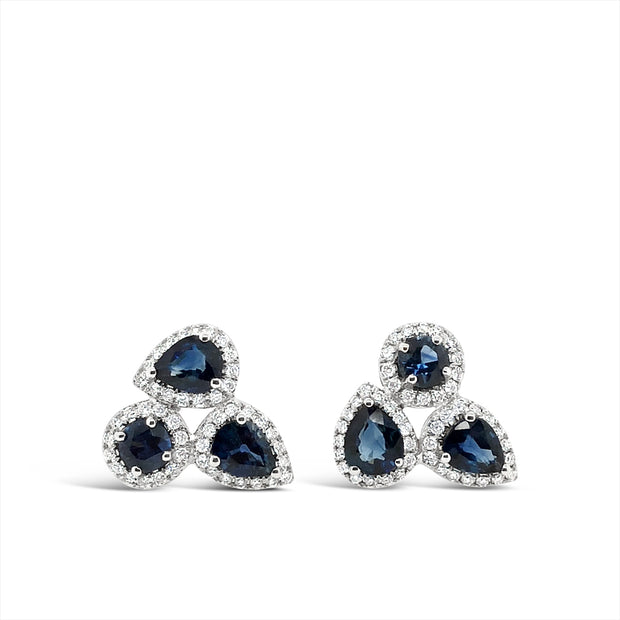 White Gold Sapphire and Diamond Halo Earrings