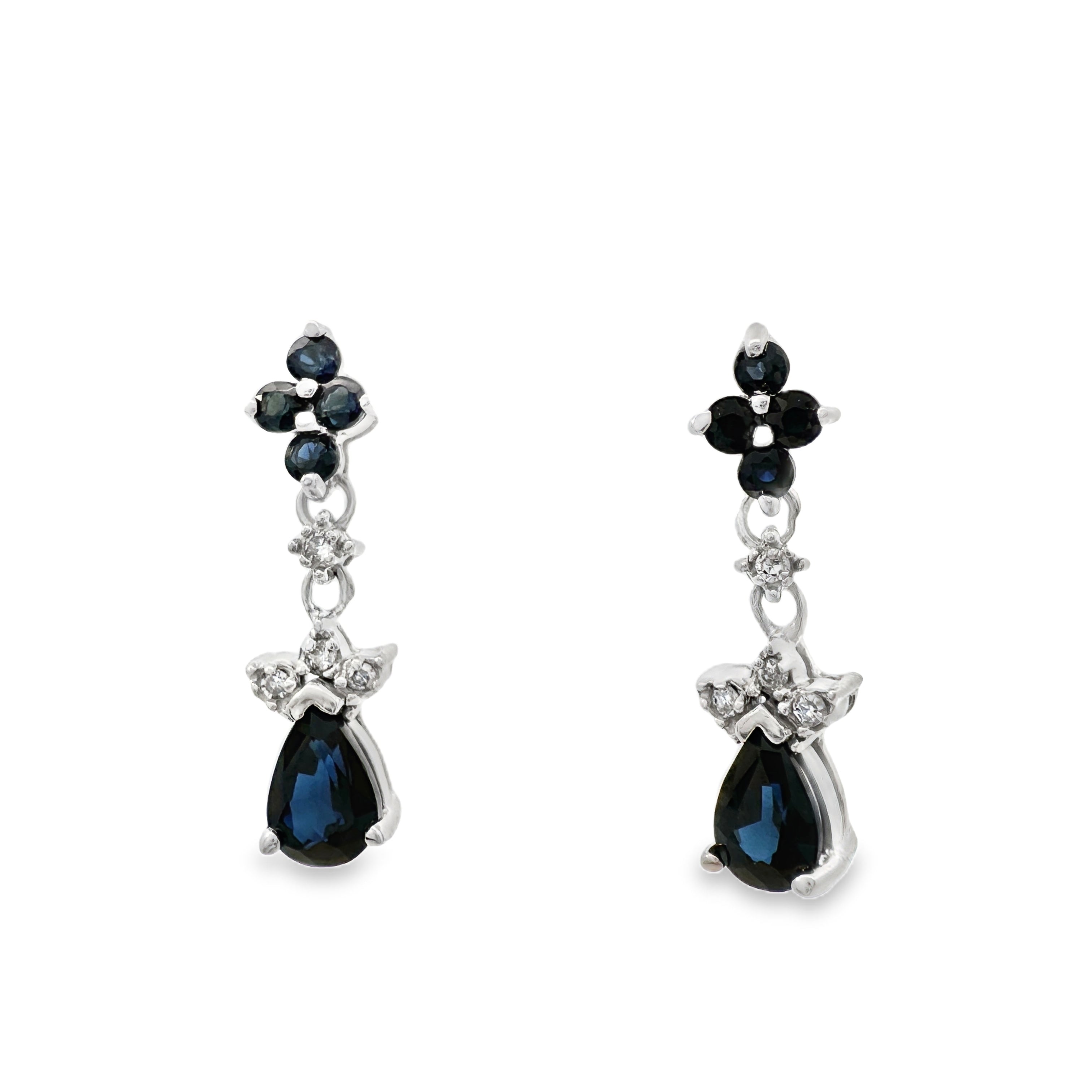 White Gold Sapphire and Diamond Dangle Earrings