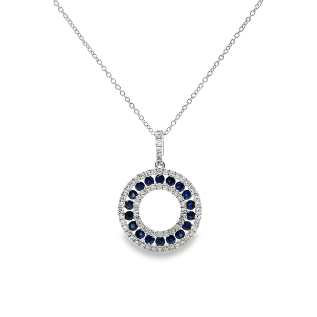 White Gold Sapphire and Diamond Circle Pendant