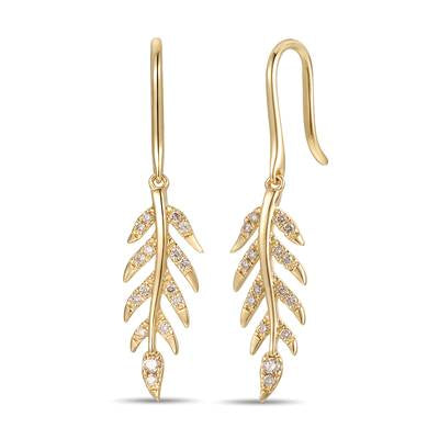 LeVian Yellow Gold Diamond Leaf Dangle Earrings