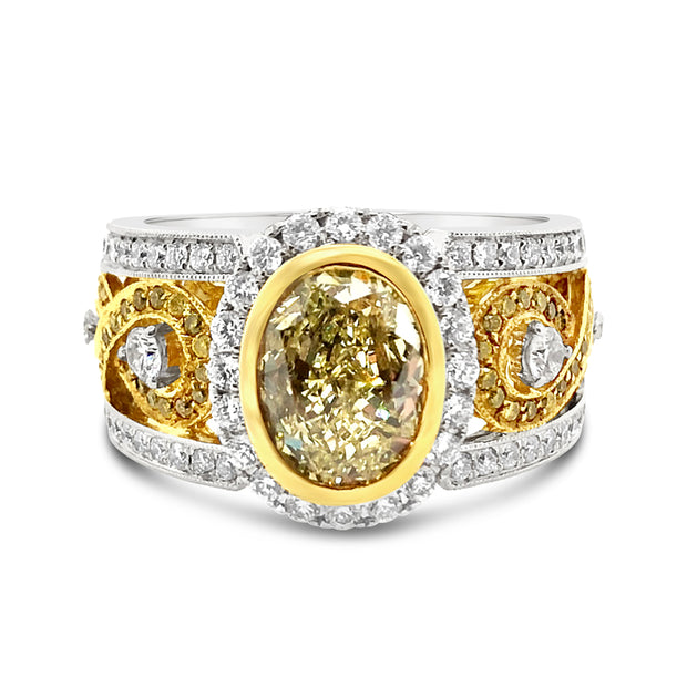 White/Yellow Gold Fancy Yellow Diamond Halo Ring