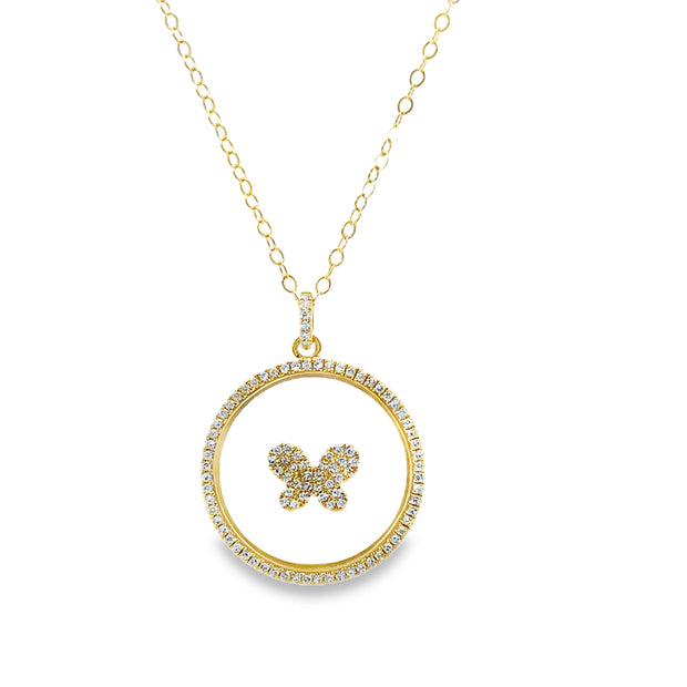 Yellow Gold Floating Diamond Butterfly Pendant