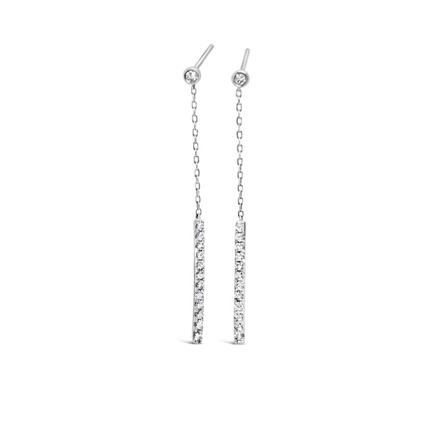 White Gold Diamond Bar Dangle Earrings