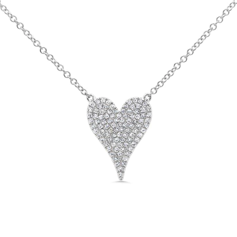 Shy Creation White Gold Pave Diamond Heart Necklace