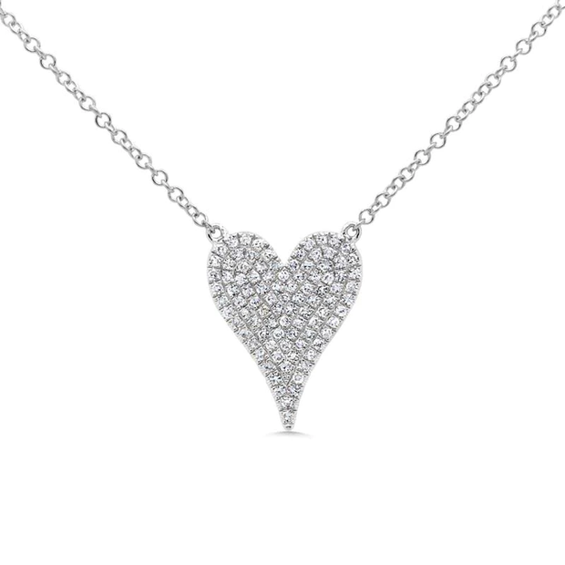 Shy Creation White Gold Pave Diamond Heart Necklace