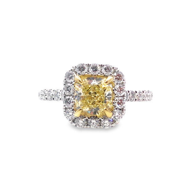 White/Yellow Gold Fancy Yellow Cushion Halo Diamond Ring