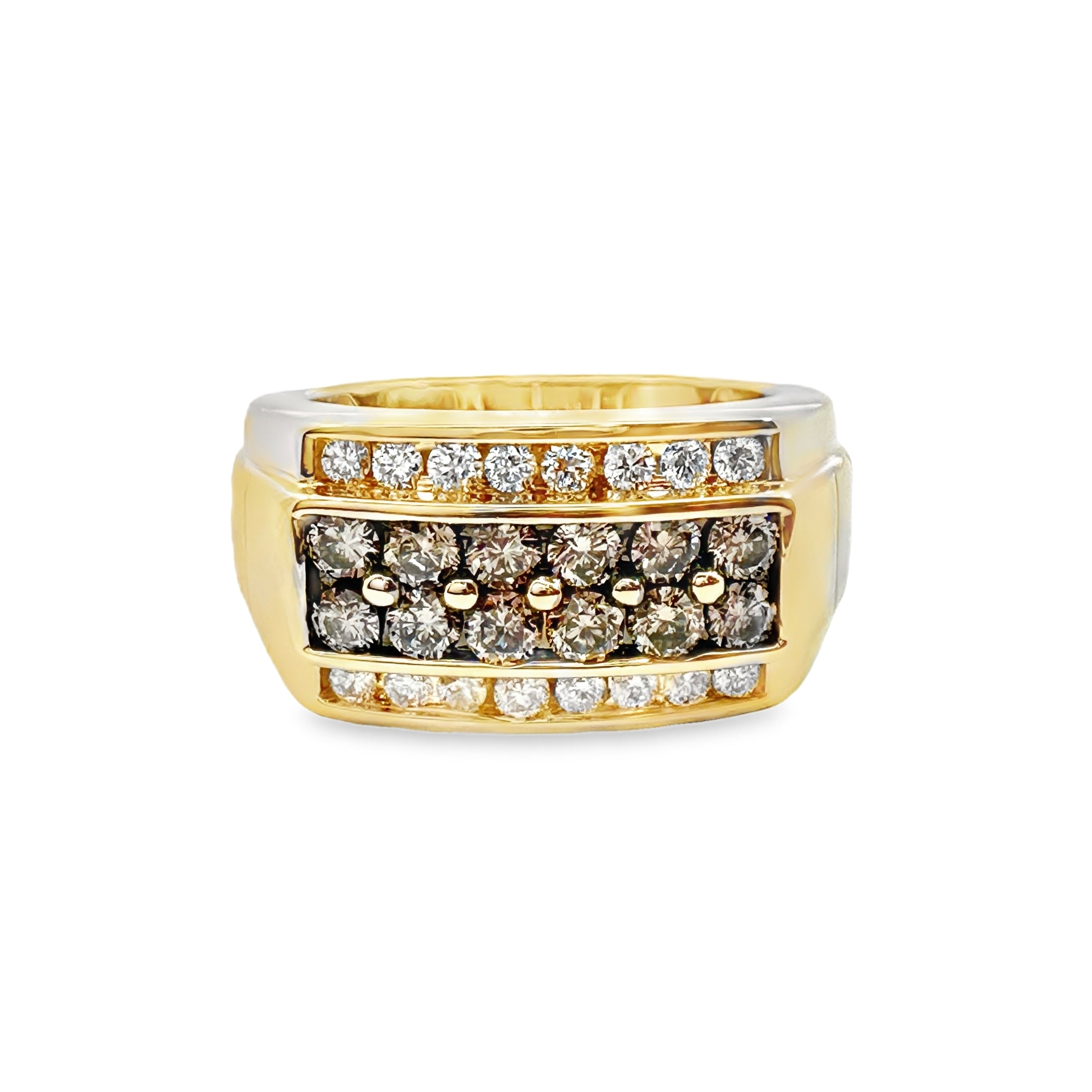 Yellow Gold Fancy Light Brown and White Diamond Men's Ring