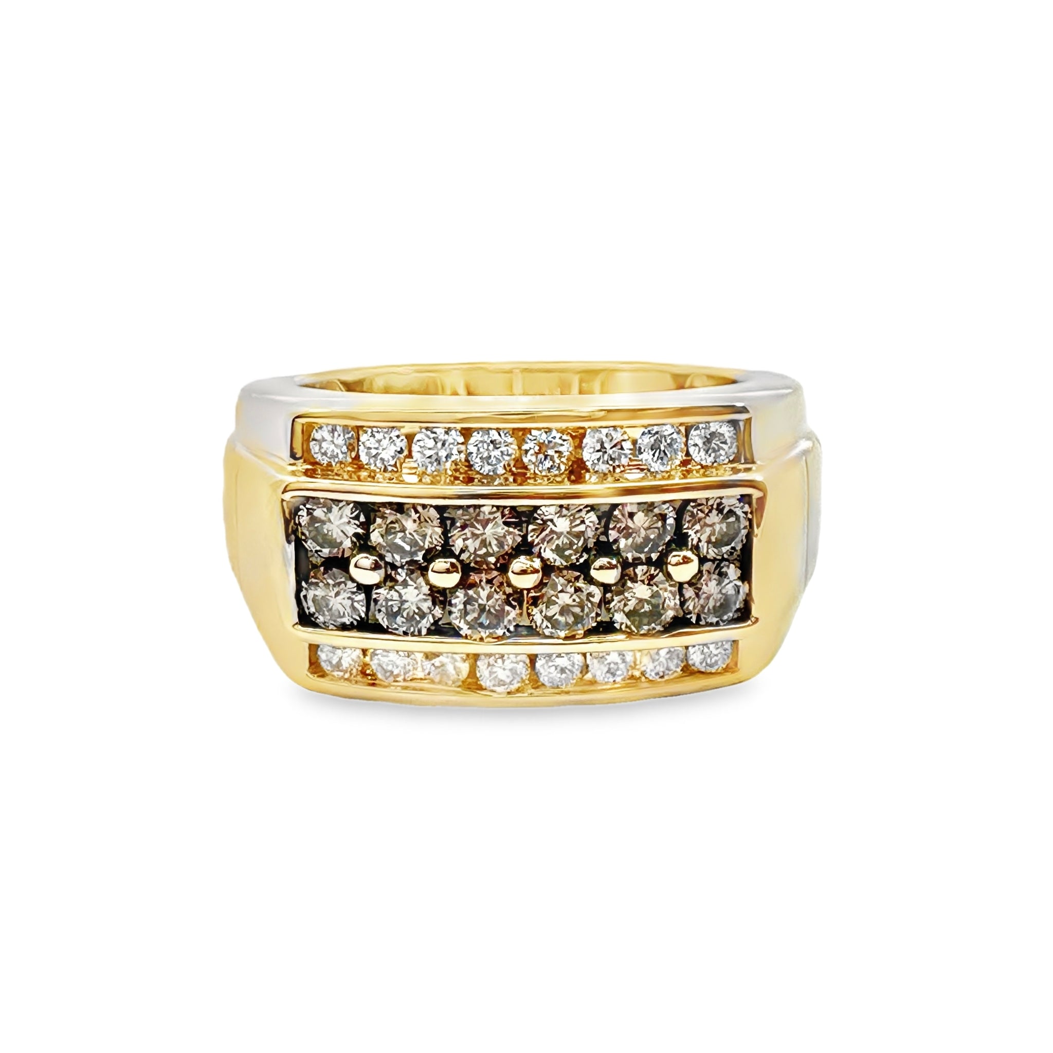 Yellow Gold Fancy Light Brown and White Diamond Men's Ring