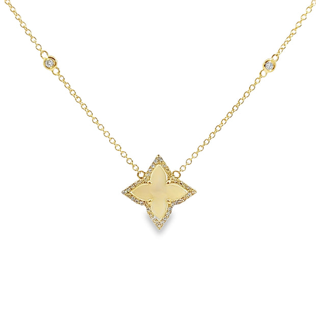 Yellow Gold Mother Of Pearl and Diamond Fashion Necklace