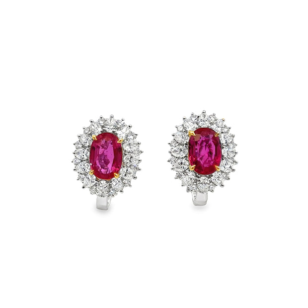 White Gold Ruby and Diamond Halo Earrings
