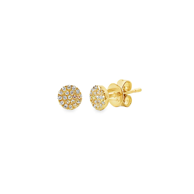 Yellow Gold Pave Diamond Disc Stud Earrings