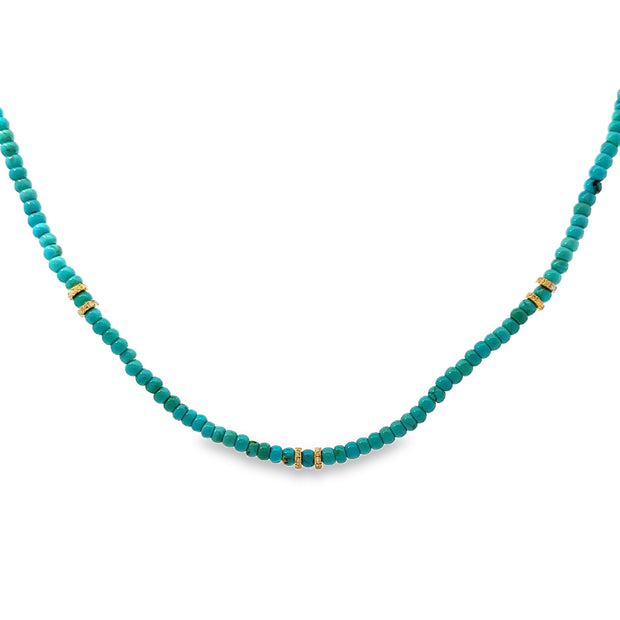 Just Jules Yellow Gold Turquoise Bead and Diamond Spacer Necklace