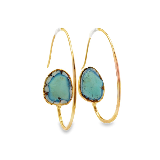 Just Jules Yellow Gold Lavender Turquoise Hoop Earrings