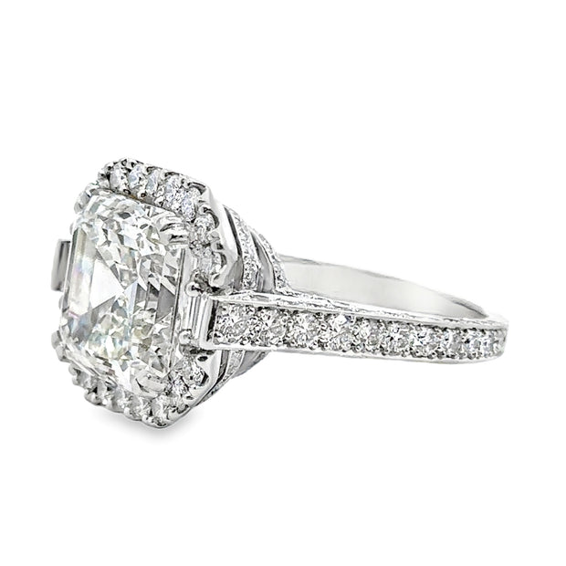 Lab Grown Platinum Asscher Cut Diamond Halo Engagement Ring