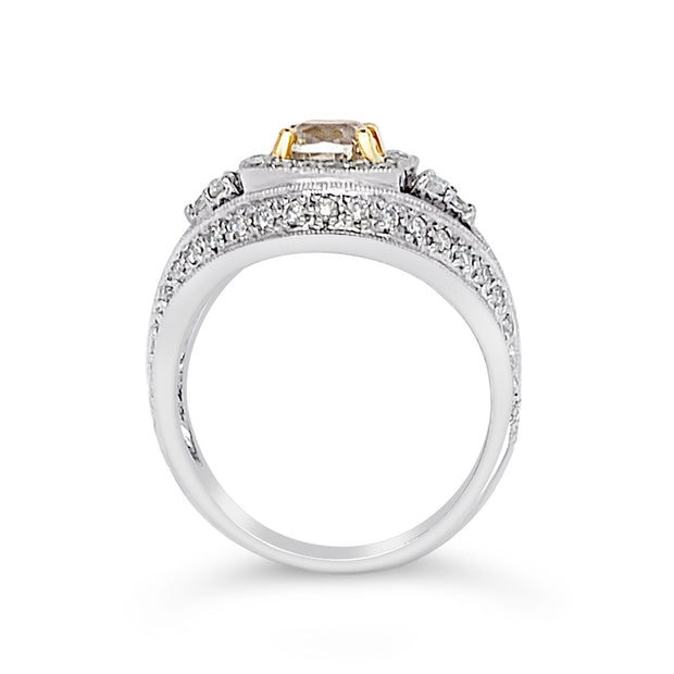 White/Yellow Gold Fancy Yellow Diamond Halo Ring