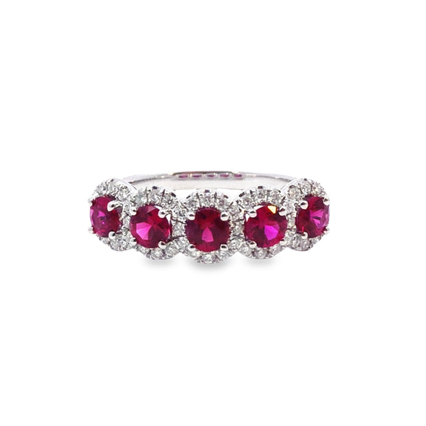 White Gold Ruby and Diamond Halo Band