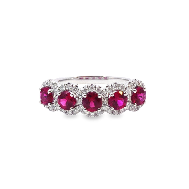 White Gold Ruby and Diamond Halo Band