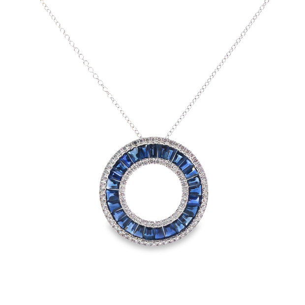 White Gold Sapphire and Diamond Circle Pendant