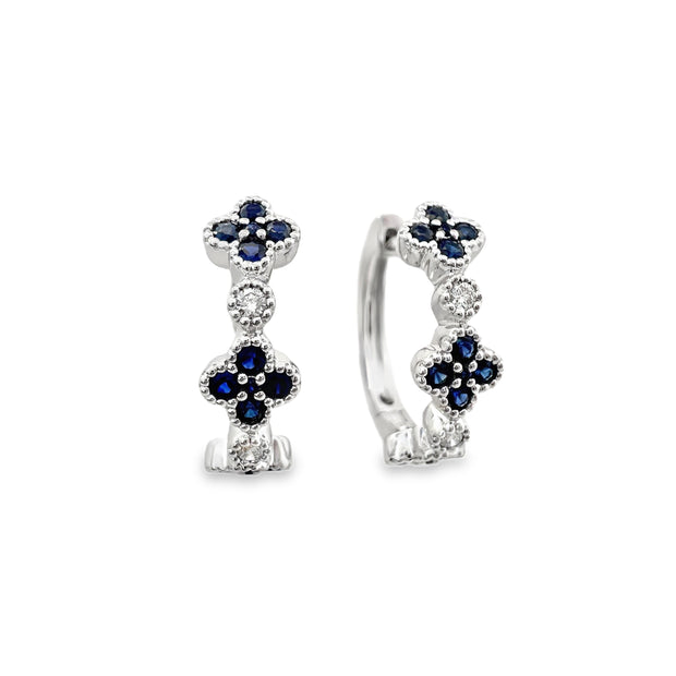 White Gold Diamond and Sapphire Huggie Earrings