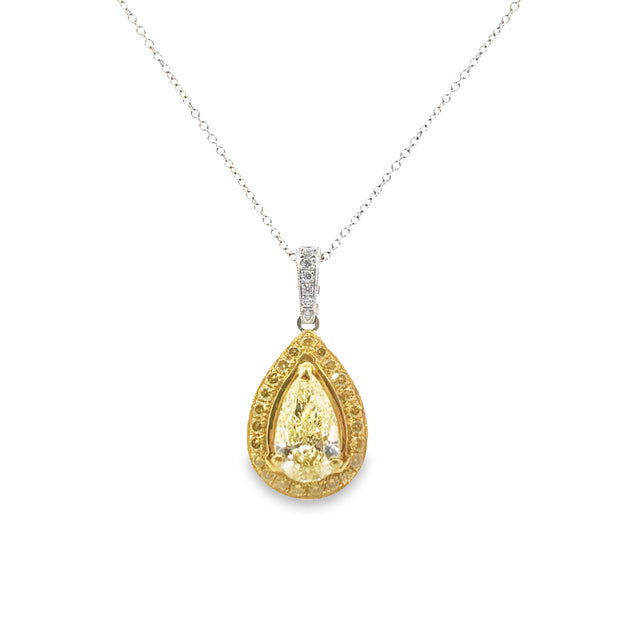 White/Yellow Gold Fancy Yellow Diamond Halo Pendant