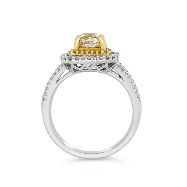 White/Yellow Gold Fancy Yellow Diamond Halo Ring