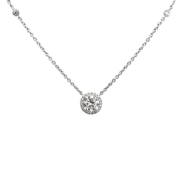 Lab Grown White Gold Diamond Halo Necklace