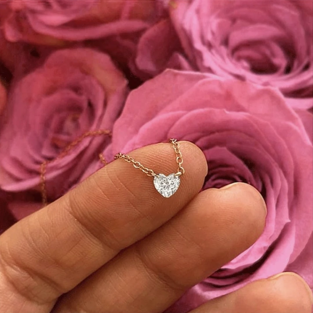 Meira T White Gold Diamond Heart Solitaire Necklace