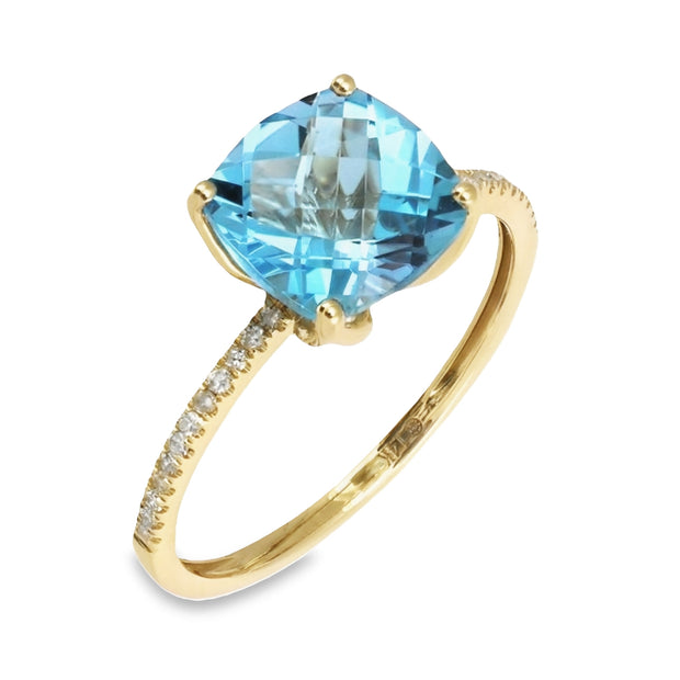 Yellow Gold Blue Topaz and Diamond Fashion Ring