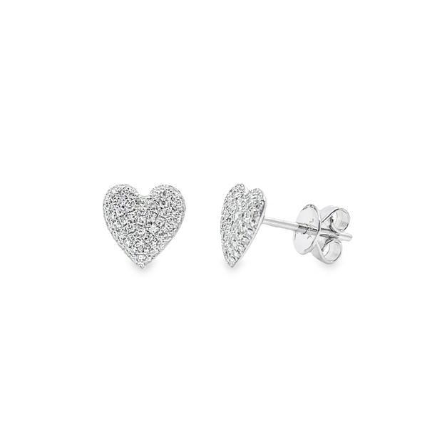 Shy Creation White Gold Diamond Heart Stud Earrings