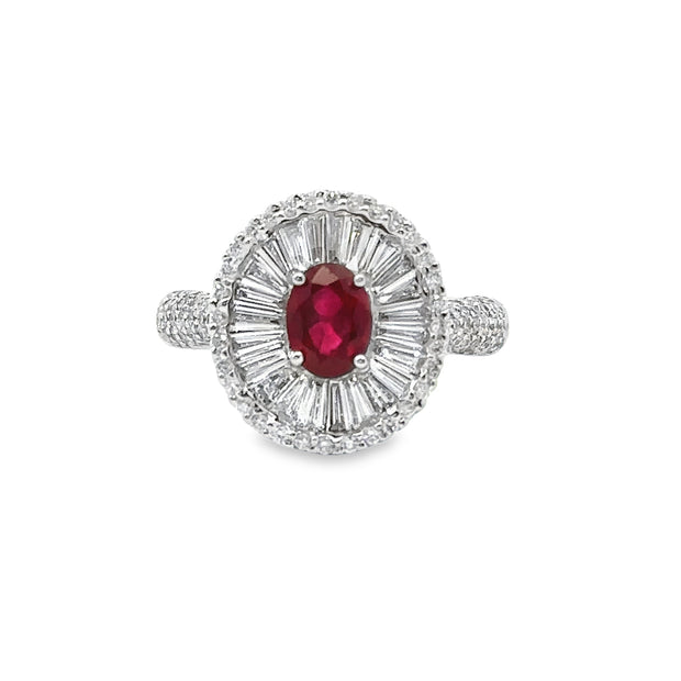 White Gold Diamond and Ruby Halo Fashion Ring