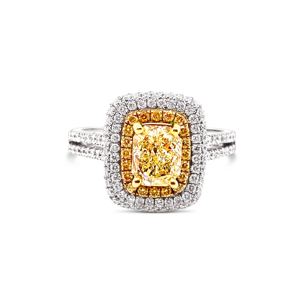 White/Yellow Gold Fancy Yellow Diamond Halo Ring