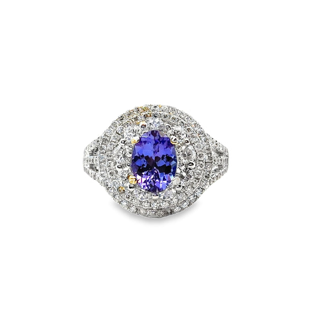 White Gold Tanzanite and Daimond Halo Fashion Ring