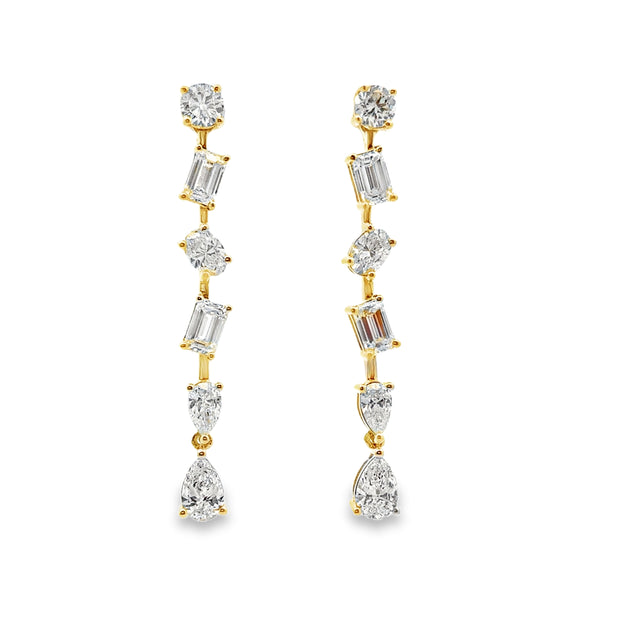 Lab Grown Yellow Gold Multi-Shape Diamond Dangle Earrings