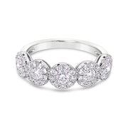 White Gold Five Halo Cluster Stackable Diamond Band