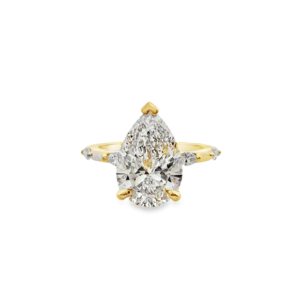 Lab Grown Yellow Gold Pear Shape Diamond Engagement Ring