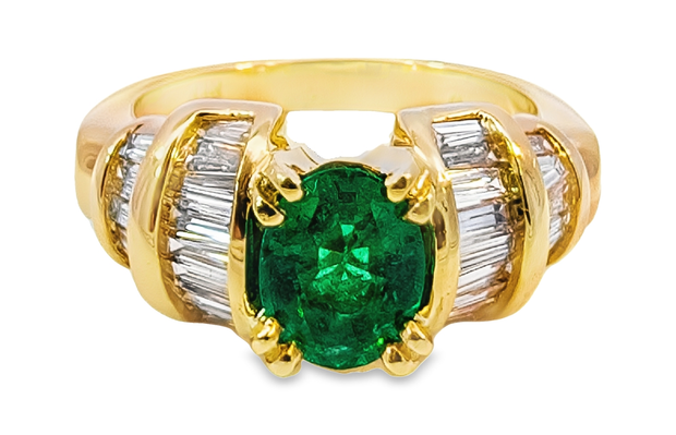 Yellow Gold Emerald and Diamond Fashion Ring