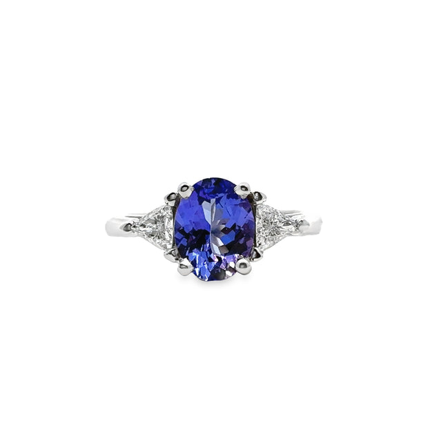 White Gold Tanzanite & Diamond Three Stone Fashion Ring