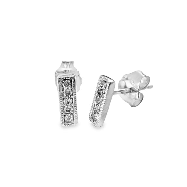 White Gold Diamond Bar Stud Earrings