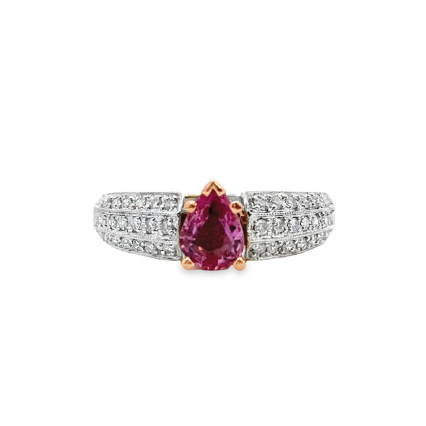 White Gold Pink Sapphire and Diamond Fashion Ring