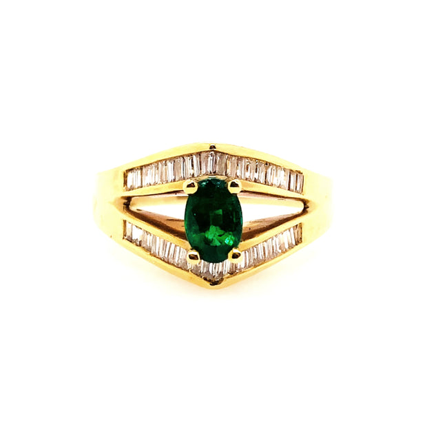 Yellow Gold Emerald and Diamond Ring