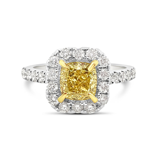 White/Yellow Gold Fancy Yellow Diamond Halo Ring