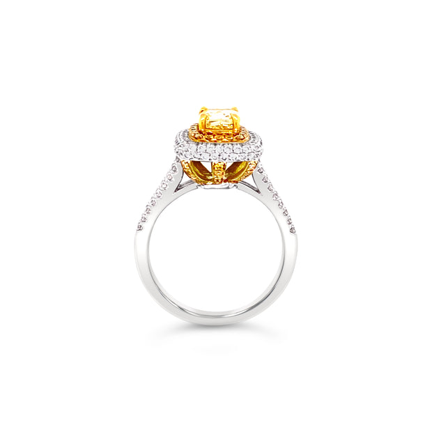 White/Yellow Gold Fancy Yellow Diamond Halo Ring