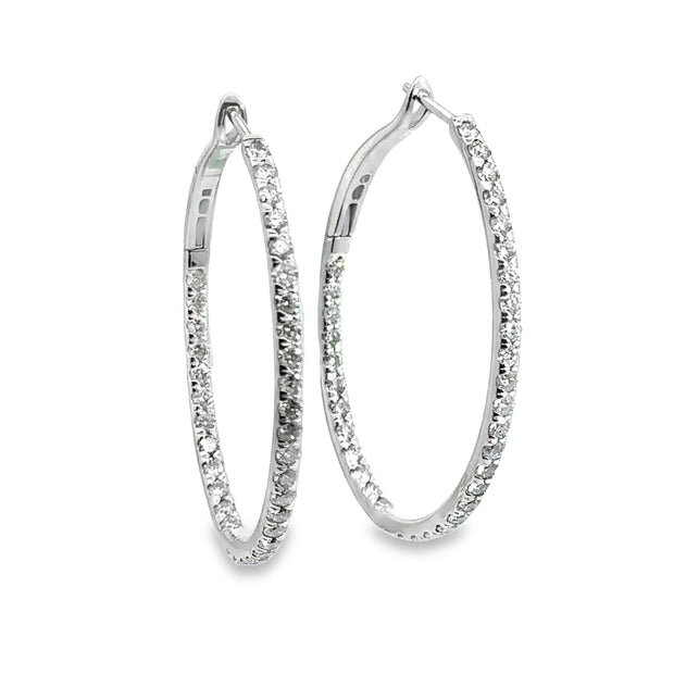 White Gold Inside Outside Diamond Hoop Earrings