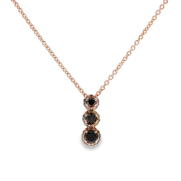 Rose Gold Black Diamond Three Stone Halo Pendant