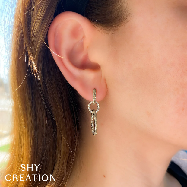 Shy Creation White Gold Diamond Dangle Earrings