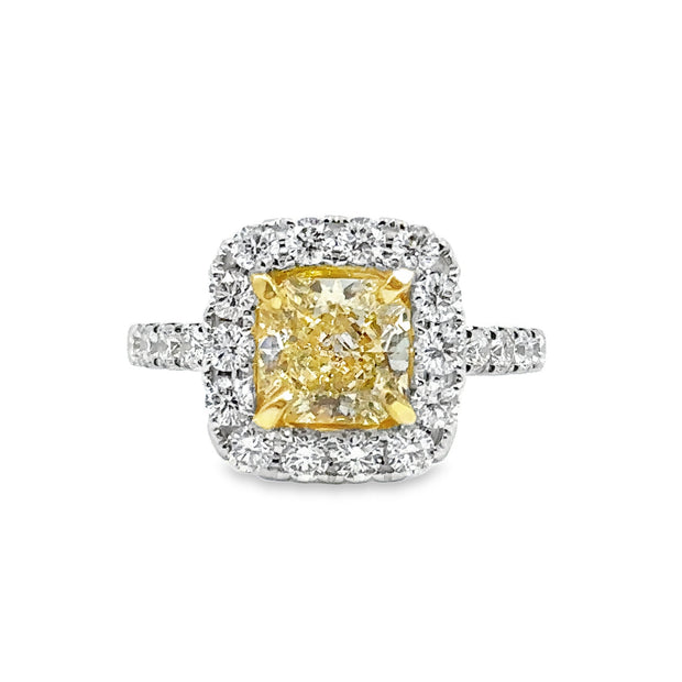White Gold Fancy Yellow Diamond Halo Ring