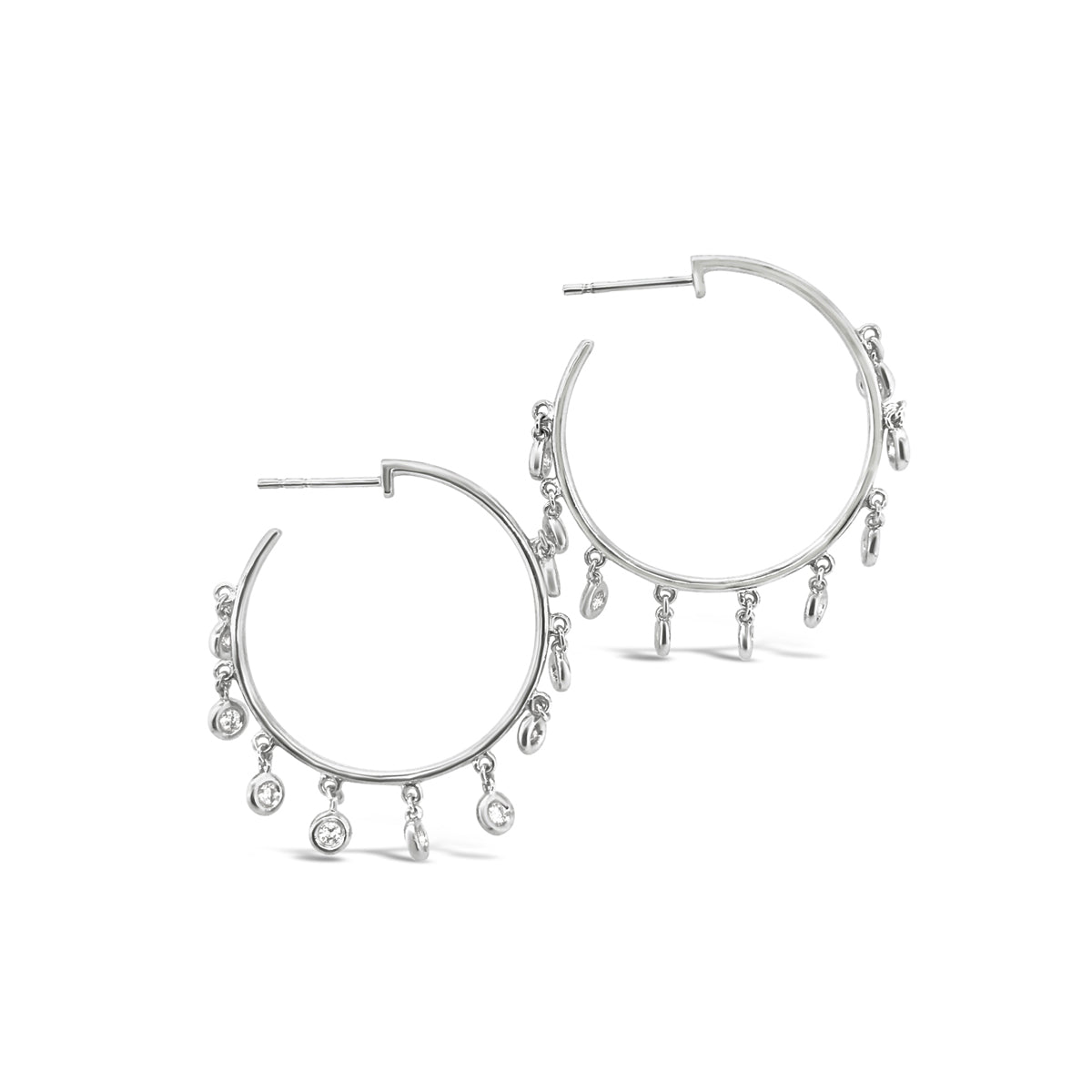 Shy Creation White Gold Diamond Shaker Hoop Earrings